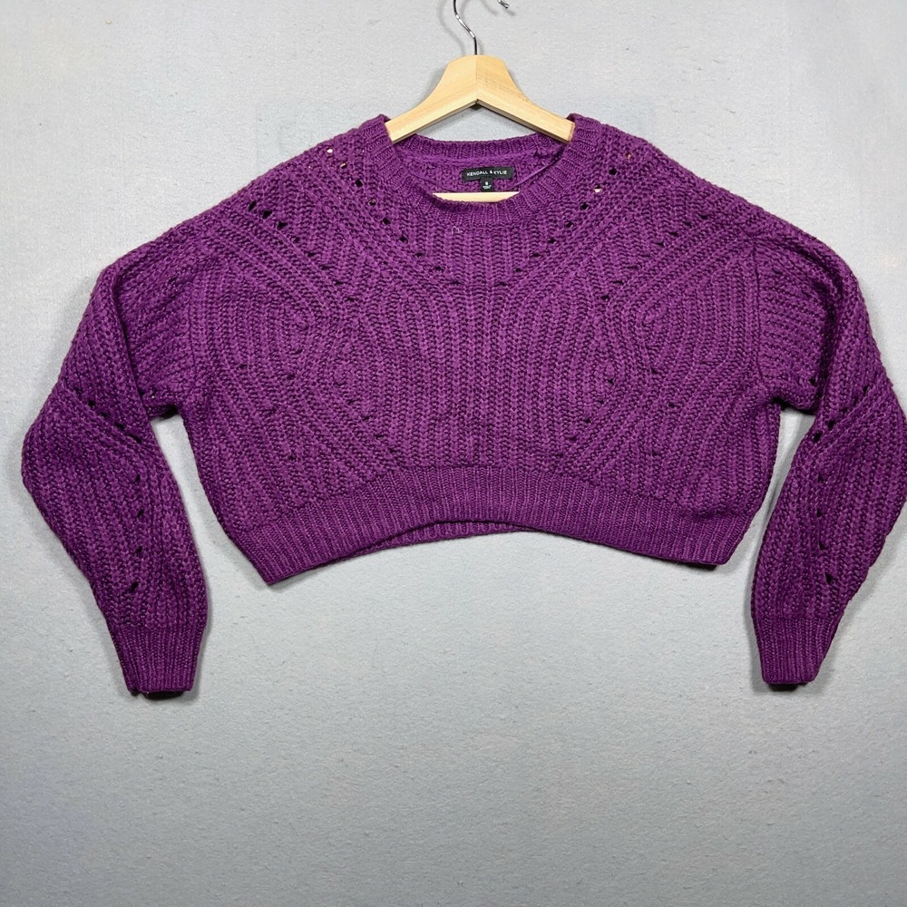 Kendall Kylie Sweater Women Small‎ Cropped Chunky Knit Purple Casual Y2K